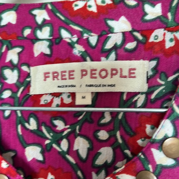 Free People Malia Embellished Printed Baby Doll Jacket Top Dark Red Medium - Picture 6 of 15